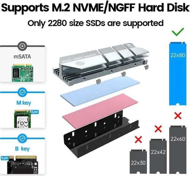Alt view image 3 of 7 - SSD Cooling M.2 Heatsink NVME Heat sink NGFF M.2 2280 Aluminum Cooler Thermal Conductivity Silicon Wafer Cooling