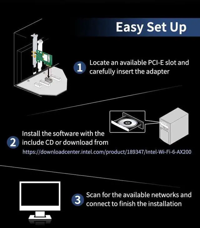 Alt view image 3 of 4 - Wi-Fi 6E Intel AX210 Dual Band PCIe Wireless Wifi Network Adapter 2.4G/5G/6Ghz 2400M Wi-Fi Card Bluetooth 5.2 PCI Express Wlan