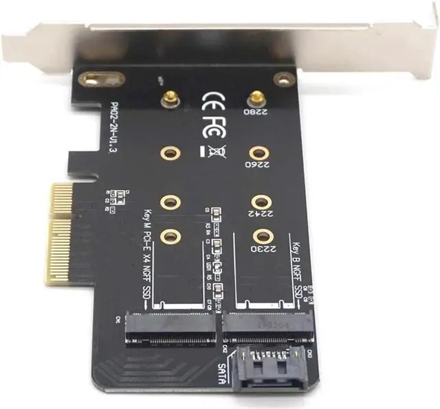 Alt view image 4 of 7 - Dual M.2 PCIe Adapter M2 SSD NVME M Key SATA-based B Key to PCI-e 3.0 x 4 Controller Converter Card Support 2280 2260 2242 2230