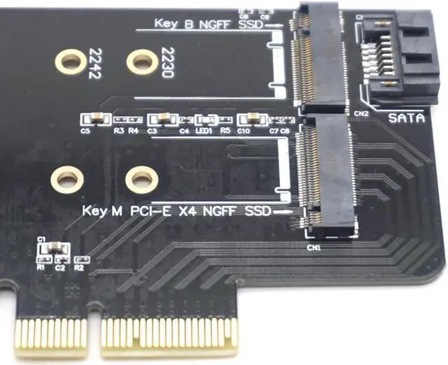Alt view image 6 of 7 - Dual M.2 PCIe Adapter M2 SSD NVME M Key SATA-based B Key to PCI-e 3.0 x 4 Controller Converter Card Support 2280 2260 2242 2230