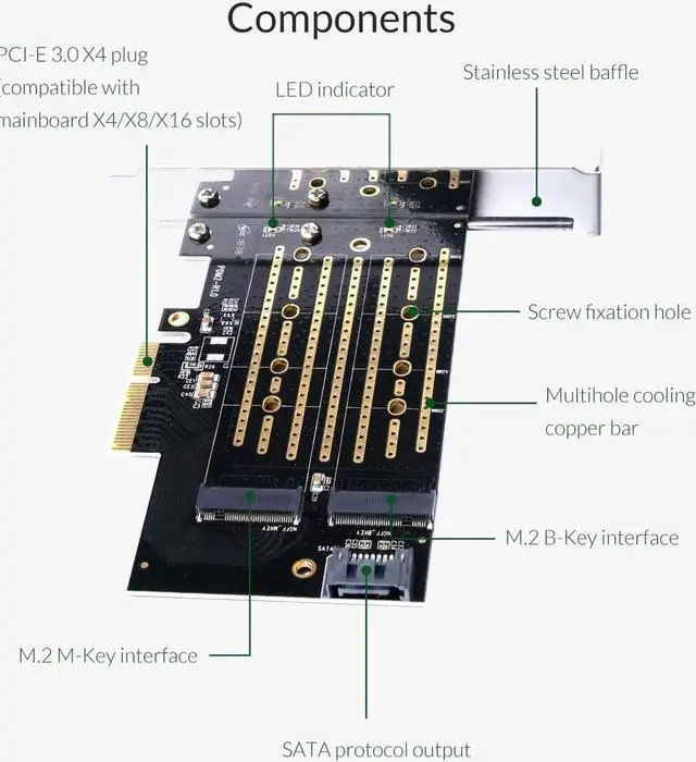 Alt view image 3 of 7 - PCI-E Express M.2 M B key Interface SSD M.2 NVME to PCI-E 3.0 X4 Gen3 Convert Card Support 2230-2280 Size Super Speed Card