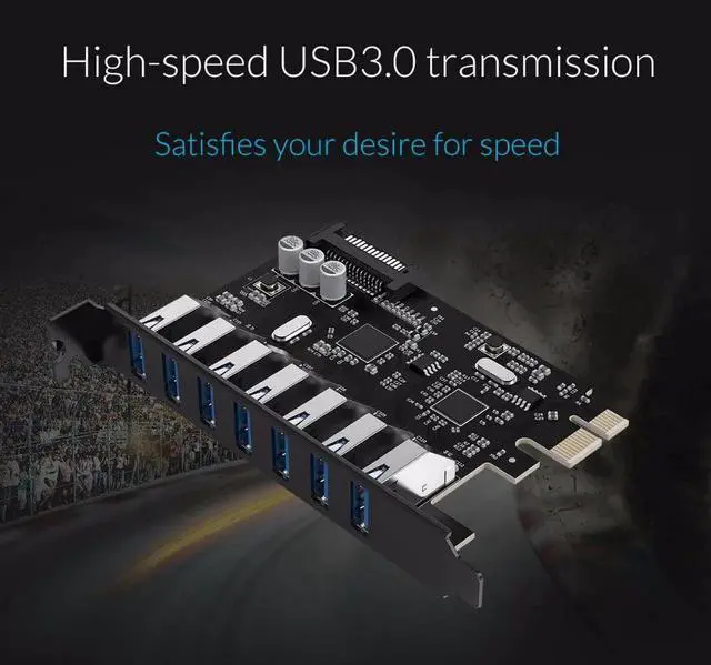 Alt view image 4 of 7 - 7 Port USB3.0 PCI-E Express Card Sata to 15 Pin High Speed Extender Adapter Card Power Connector