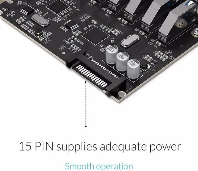Alt view image 6 of 7 - 7 Port USB3.0 PCI-E Express Card Sata to 15 Pin High Speed Extender Adapter Card Power Connector