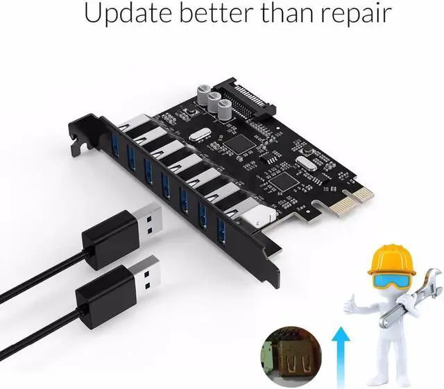 Alt view image 7 of 7 - 7 Port USB3.0 PCI-E Express Card Sata to 15 Pin High Speed Extender Adapter Card Power Connector