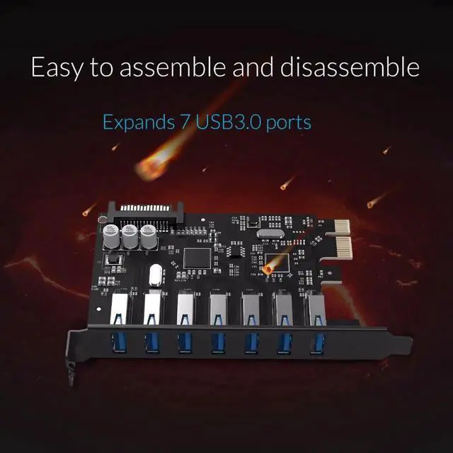 Alt view image 5 of 7 - 7 Port USB3.0 PCI-E Express Card Sata to 15 Pin High Speed Extender Adapter Card Power Connector