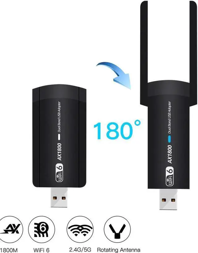 Alt view image 2 of 5 - 1800Mbps WiFi 6 USB Adapter Wireless Network Card USB 3.0 WiFi6 Dongle USB LAN Ethernet Dual Band 2.4G/5.8G For PC Laptop Win 10 1300Mbps(or AC1300)