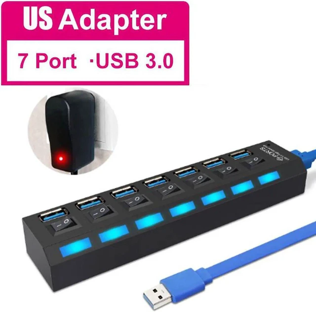 Main image of USB 3.0 Hub 7 Port USB Hub 3.0 Multi USB Splitter 3 Hab Use Power Adapter 7 Ports Multiple Expander USB3.0 Hub with Switch for PC