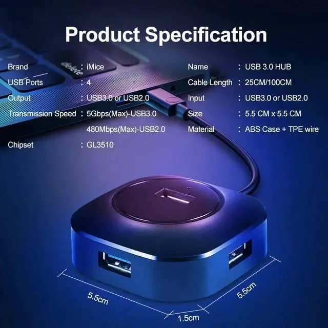 Alt view image 4 of 7 - USB HUB USB 3.0 Hub 2.0 Multi USB Splitter Adapter 4 Ports Speed Mini Multiple 3 Hab usb3.0 HUB Port USB-Hub Expander For PC