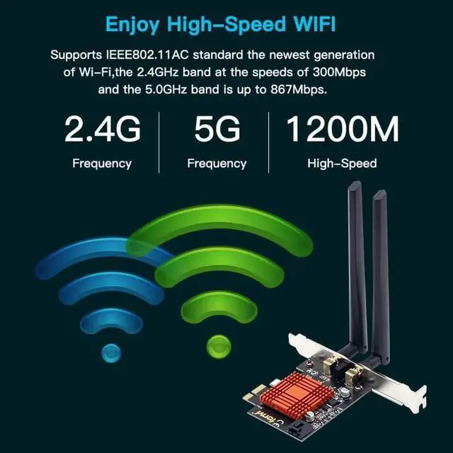 Alt view image 3 of 6 - Dual Band AC 1200Mbps Wireless Bluetooth WiFi Card WiFi PCIe Network Adapter 5GHz/2.4GHz PCI Express Network Wlan BT4.0