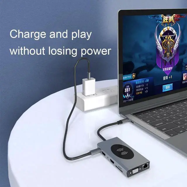 Alt view image 5 of 7 - 15 in 1 USB HUB Multi Function USB Type-C Adapter Docking Station With Wireless Charging HDMI USB Ports USB-C Dock Compatible