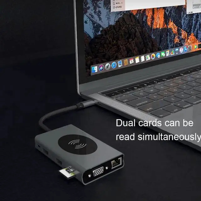 Alt view image 3 of 7 - 15 in 1 USB HUB Multi Function USB Type-C Adapter Docking Station With Wireless Charging HDMI USB Ports USB-C Dock Compatible