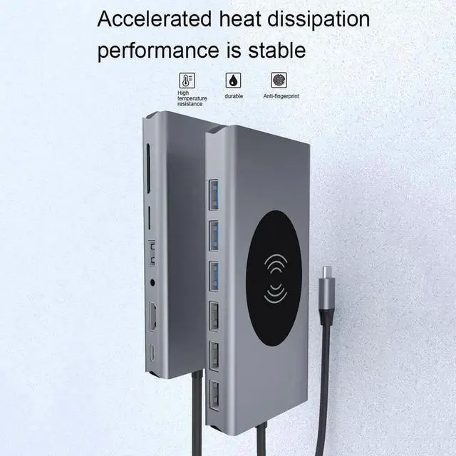 Alt view image 7 of 7 - 15 in 1 USB HUB Multi Function USB Type-C Adapter Docking Station With Wireless Charging HDMI USB Ports USB-C Dock Compatible