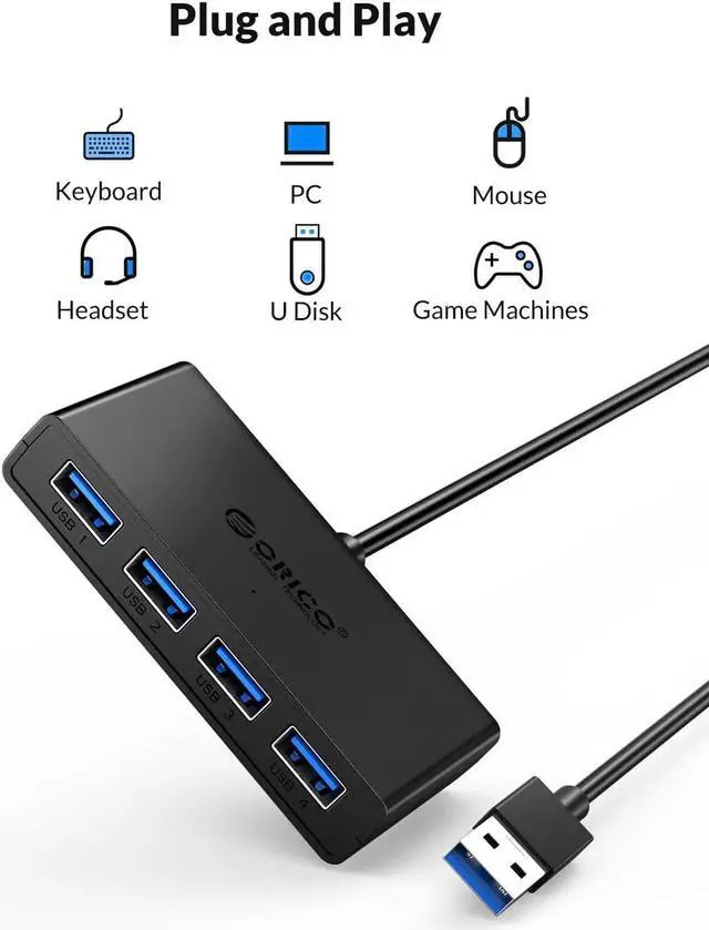 Alt view image 7 of 7 - USB HUB 4 Port USB 3.0 Splitter With Micro USB Power Port Multiple High Speed OTG Adapter for Computer Laptop 4 x USB 3.0 Port, 1ft cable