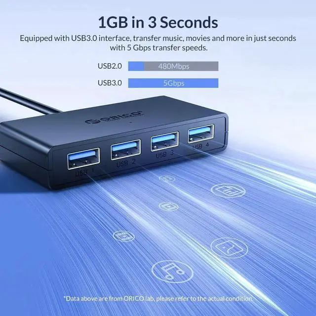 Alt view image 5 of 7 - USB HUB 4 Port USB 3.0 Splitter With Micro USB Power Port Multiple High Speed OTG Adapter for Computer Laptop 4 x USB 3.0 Port, 1ft cable