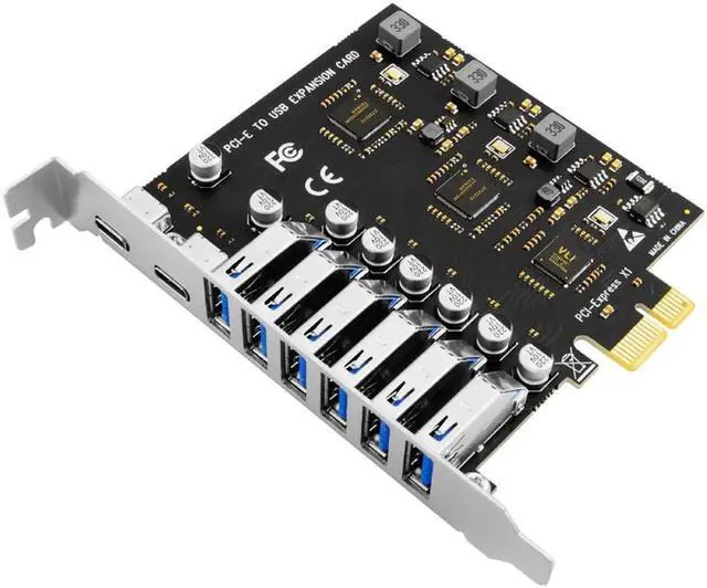 Alt view image 6 of 6 - USB 3.2 Card PCIe X1 To USB Gen1 5Gbps 8 Port (6 USB A +2 Type C) Chip VL805+NEC720210 Converter Adapter Expansion PCIE Splitter