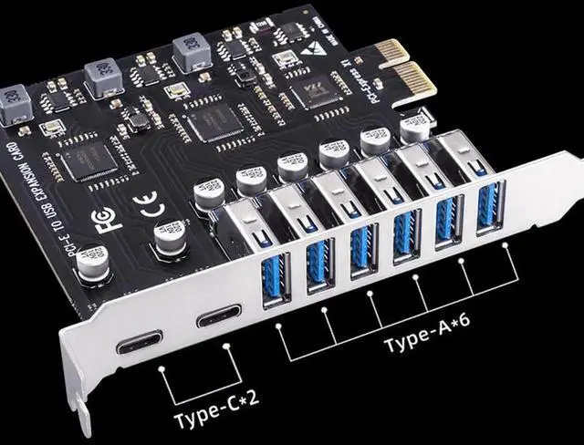 Alt view image 5 of 6 - USB 3.2 Card PCIe X1 To USB Gen1 5Gbps 8 Port (6 USB A +2 Type C) Chip VL805+NEC720210 Converter Adapter Expansion PCIE Splitter