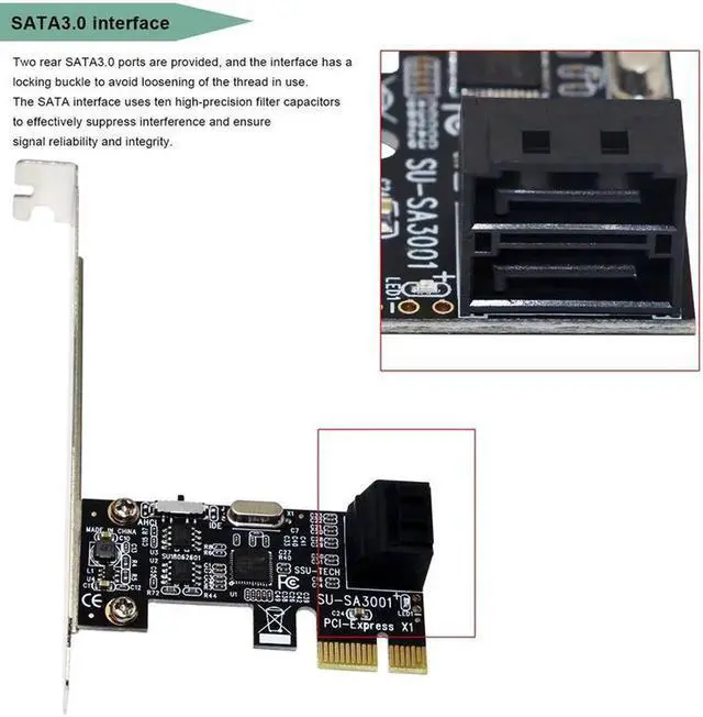 Alt view image 7 of 7 - PCI-e to 2 Ports SATA3.0 Expansion Card PCIE To Sata 3.0 Convert Adapter Interface For Ssd Boot System Riser Controller