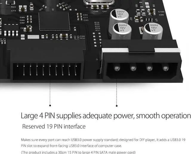 Alt view image 5 of 7 - USB 3.0 PCI-E Expansion Card 5 Ports Hub Adapter External Controller Express Card with 4-pin Power Connector Cord