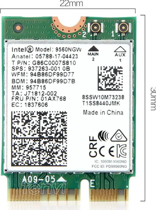 Alt view image 6 of 6 - Dual Band 1.73Gbps 802.11ac Wifi Wireless Network Wlan Card For Intel 9560 9560NGW NGFF Key E 2.4G/5Ghz Wi-fi Bluetooth 5.0