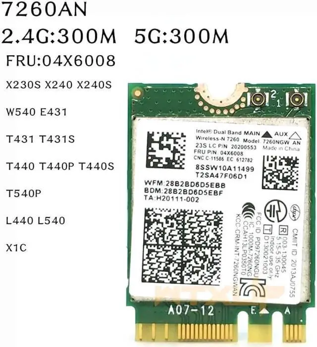 Alt view image 2 of 4 - 7260AN 7260NGW 2.4G 5G 300Mbps wifi + Bluetooth 4.0 NGFF M.2 wireless network Card 04X6008 for Thinkpad X240 X230S T440S T431