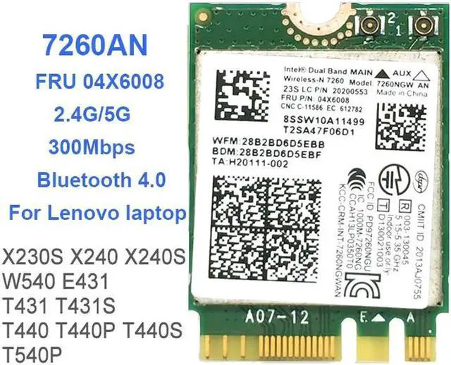 Main image of 7260AN 7260NGW 2.4G 5G 300Mbps wifi + Bluetooth 4.0 NGFF M.2 wireless network Card 04X6008 for Thinkpad X240 X230S T440S T431