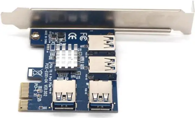 Alt view image 2 of 7 - PCIe 1 to 4 PCIe 16X Riser Card PCI-E 1X to 4 USB 3.0 PCI-E Riser Adapter Port Multiplier Card for BTC Bitcoin Miner Mining