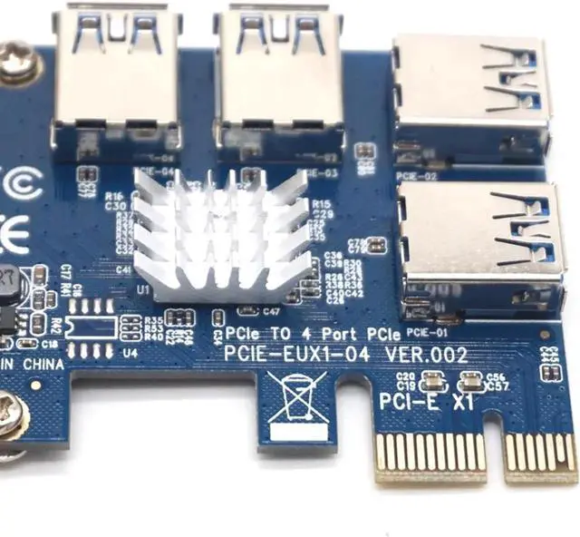 Alt view image 5 of 7 - PCIe 1 to 4 PCIe 16X Riser Card PCI-E 1X to 4 USB 3.0 PCI-E Riser Adapter Port Multiplier Card for BTC Bitcoin Miner Mining