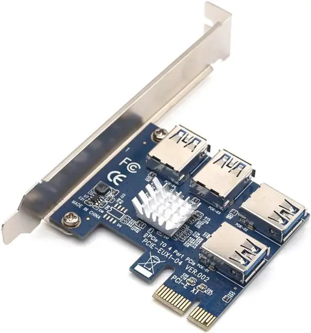 Alt view image 3 of 7 - PCIe 1 to 4 PCIe 16X Riser Card PCI-E 1X to 4 USB 3.0 PCI-E Riser Adapter Port Multiplier Card for BTC Bitcoin Miner Mining