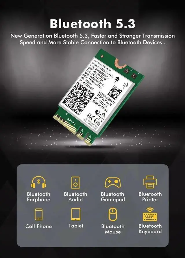Alt view image 5 of 7 - Dual Band Intel AX210 Wireless 2.4Gbps Bluetooth 5.3 802.11AX Wireless Wi-Fi 6 AX210 For Intel AX210NGW M.2 NGFF Wlan WiFi Card