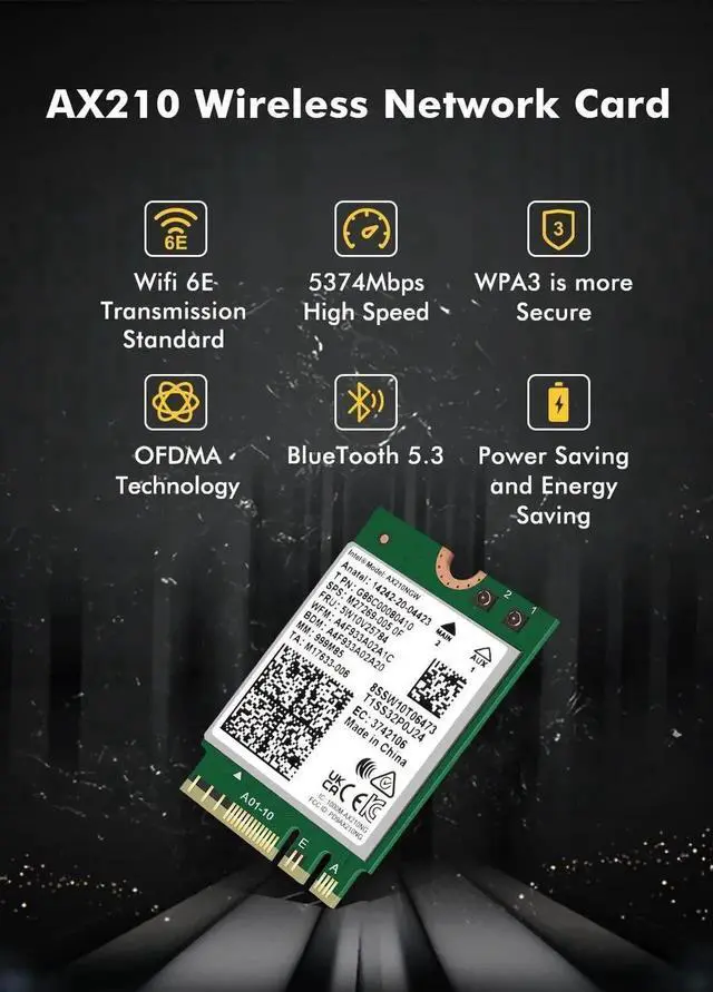 Alt view image 4 of 7 - Dual Band Intel AX210 Wireless 2.4Gbps Bluetooth 5.3 802.11AX Wireless Wi-Fi 6 AX210 For Intel AX210NGW M.2 NGFF Wlan WiFi Card