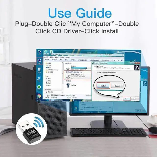 Alt view image 4 of 7 - Dual band AC1200 Wifi Adapter USB 1200Mbps Wifi Adapter 5Ghz Antenna USB Ethernet PC Wireless Lan Wifi Dongle AC Wifi Receiver