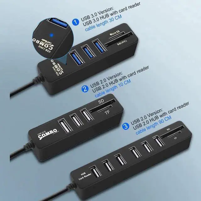 Alt view image 3 of 7 - USB2.0 HUB Multi USB Splitter 2.0 USB Hab SD TF Card Reader Multiple USB HUB for Computer Laptop