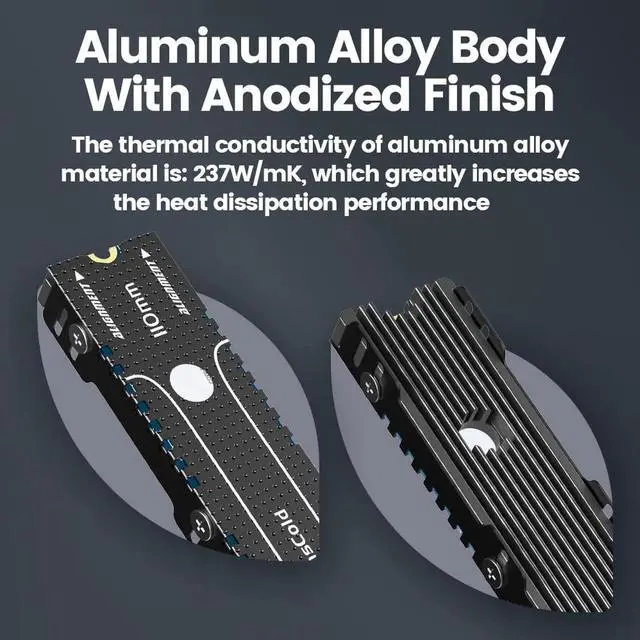 Alt view image 6 of 7 - 22110 SSD Heatsink M.2 NVME Radiator Aluminum Alloy PS5 M.2 PCIE SATA SSD Efficient Radiator with Thermal Silicone pad