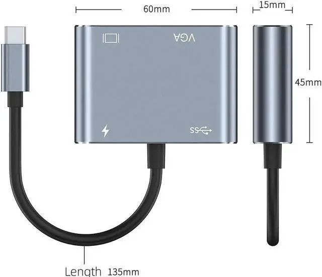 Alt view image 4 of 6 - USB C to VGA HDMI Cable USB 3.1 HUB Type C to VGA adapter monitor cable USB-C to VGA Cable