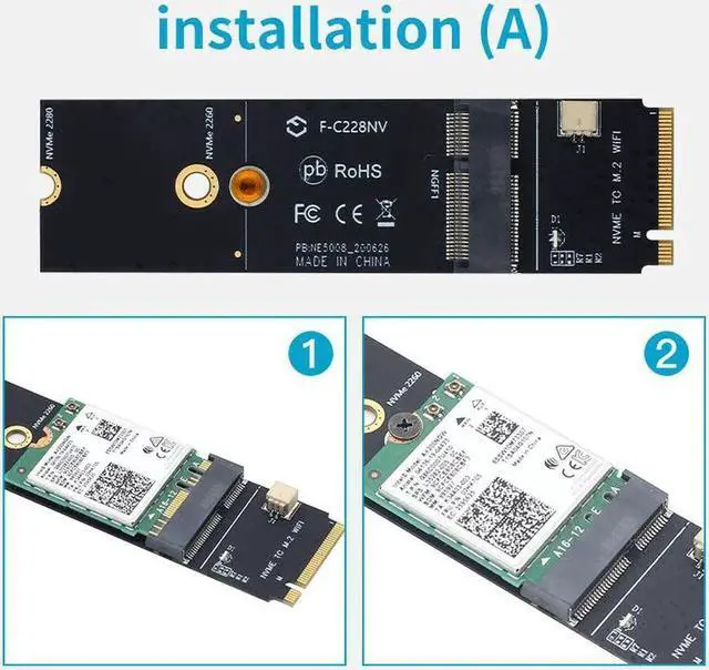 Alt view image 2 of 4 - Wireless M.2 A+E Key Slot To M.2 M Key Wifi Bluetooth Adapter For Intel AX200 9260 bcm94352Z Card NVMe PCI express SSD Port