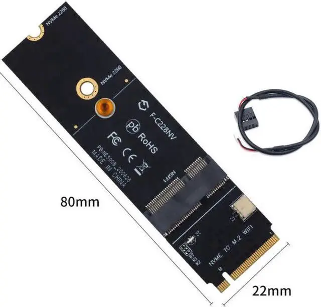 Alt view image 4 of 4 - Wireless M.2 A+E Key Slot To M.2 M Key Wifi Bluetooth Adapter For Intel AX200 9260 bcm94352Z Card NVMe PCI express SSD Port