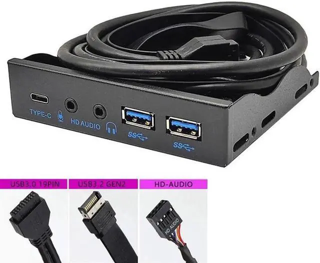 Main image of USB Front Panel for PC USB3.2 Gen2 10Gbps Type C + 19Pin 2Port USB3.0 Hub + HD Audio 3.5mm Earphone MIC for 3.5 Floppy Disk Bay