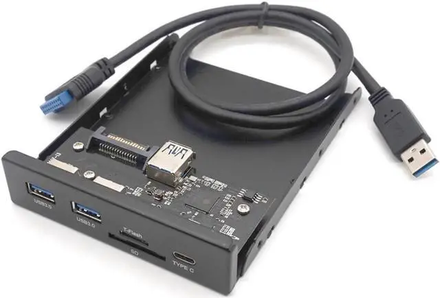 Alt view image 7 of 7 - 2 USB 3.0 A Hub + SD + TF + Type C USB 3.1 to 20Pin Header Floppy Front Drive Panel