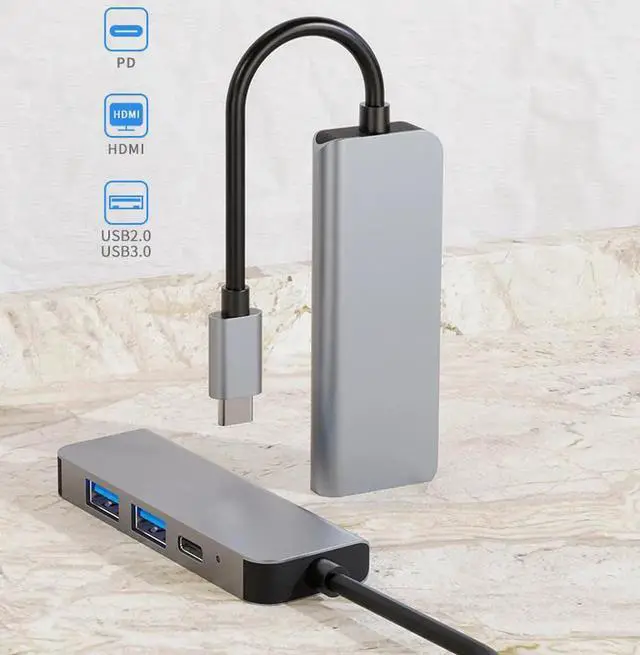 Alt view image 2 of 7 - Type-C to HDMI USB3.0 PD HUB 4 in 1 Adapter USB-C to HDMI-Compatible TF SD Slot PD Charger Splitter for Macbook Laptops Type-C Hub