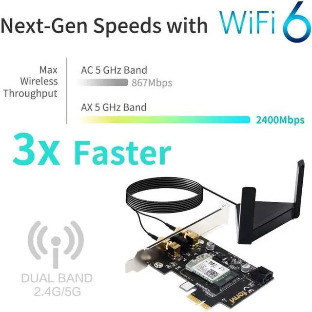 Alt view image 3 of 7 - Dual Band 3000Mbps Wifi 6 PCIe Wireless Adapter Intel AX200 Bluetooth 5.0 Card 2.4G/5Ghz 802.11ac/ax For Desktop PC Network