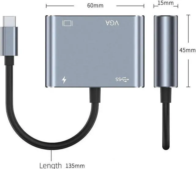 Alt view image 6 of 6 - USB C to VGA HDMI Cable USB 3.1 HUB Type C to VGA adapter monitor cable USB-C to VGA Cable