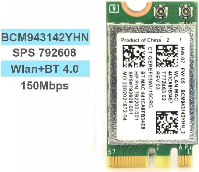Main image of Wireless Adapter Card Broadcom BCM943142Y 150Mbps Wlan+Bluetooth M.2 NGFF WiFi BT 4.0 802.11b/g/n SPS: 792608-001