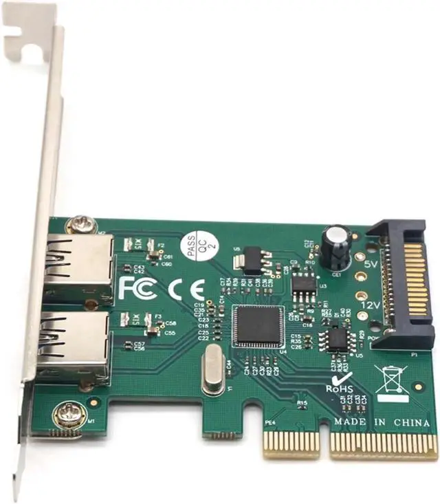 Alt view image 2 of 7 - PCI-E to 2 Port USB3.1 10Gbps Type-A Controller Card PCI Express X4 Chipset for ASMedia ASM1142