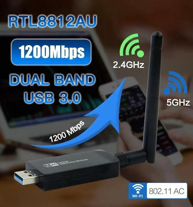 Alt view image 4 of 7 - Dual Band 1200Mbps USB RTL8812AU Wireless AC1200 Wlan USB Wifi Lan Adapter Dongle 802.11ac With Antenna For Laptop Desktop