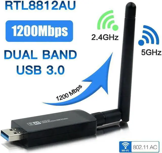 Main image of Dual Band 1200Mbps USB RTL8812AU Wireless AC1200 Wlan USB Wifi Lan Adapter Dongle 802.11ac With Antenna For Laptop Desktop