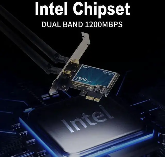 Alt view image 3 of 7 - Dual Band 1200Mbps 802.11ac Wireless PCI-e Desktop PCI Express Wlan Wifi Adapter Wi-Fi + Bluetooth 4.0 Network for Win7 8 10