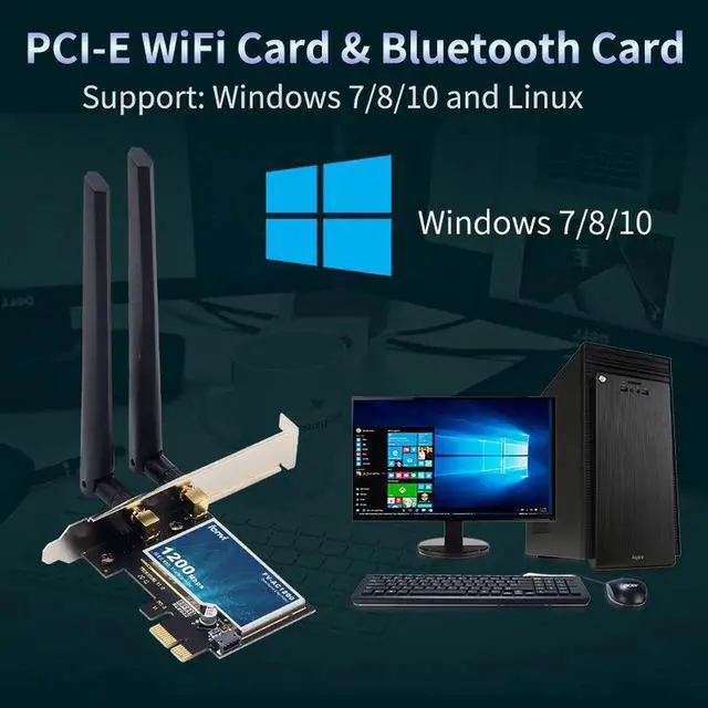Alt view image 4 of 7 - Dual Band 1200Mbps 802.11ac Wireless PCI-e Desktop PCI Express Wlan Wifi Adapter Wi-Fi + Bluetooth 4.0 Network for Win7 8 10