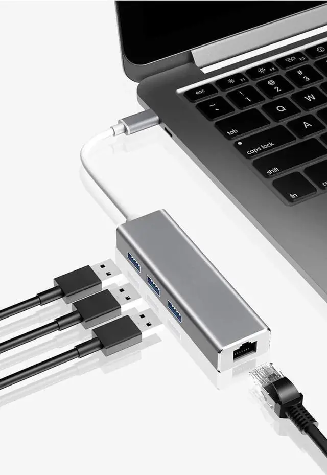 Alt view image 6 of 7 - 3 Ports USB 3.0 HUB Type C to RJ45 Gigabit Ethernet Network Card Adapter 1000Mbps USB-C USB3.0 HUB Splitter for Macbook Notebook Laptop