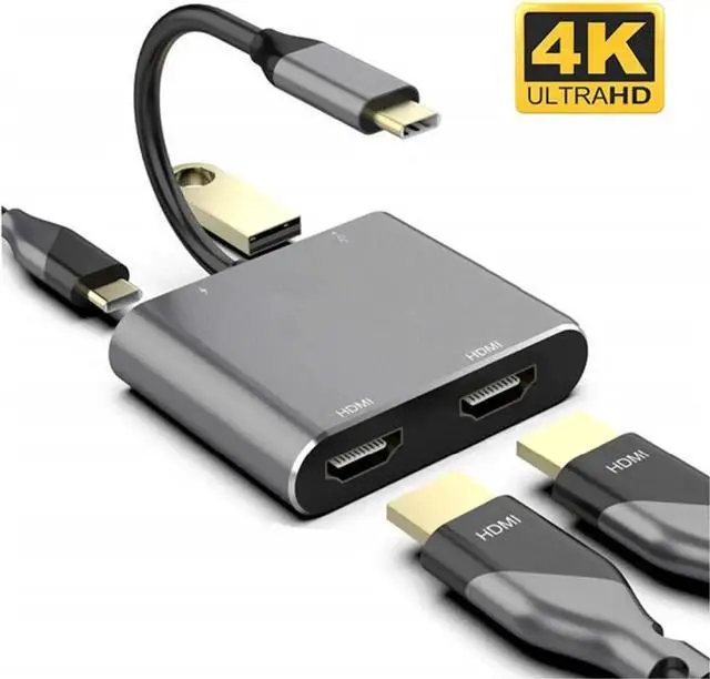Alt view image 2 of 7 - Type-C to Dual HDMI-Compatible USB 3.0 PD Converter 4 in 1 USB C Dock Station Hub 4K Adapter Cable For Phone Macbook Laptop TV