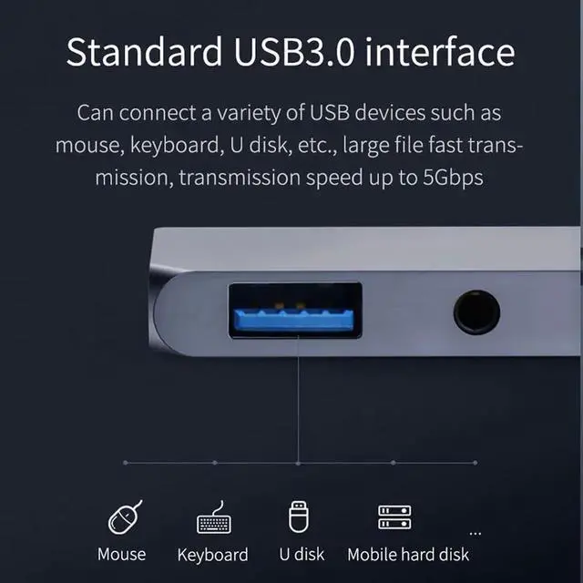 Alt view image 7 of 7 - USB C HUB TYPE-C to HDMI-compatible Adapter 3.5mm Audio PD Charging USB 3.0 Port Converter for iPad Pro Macbook Laptop 6 Ports